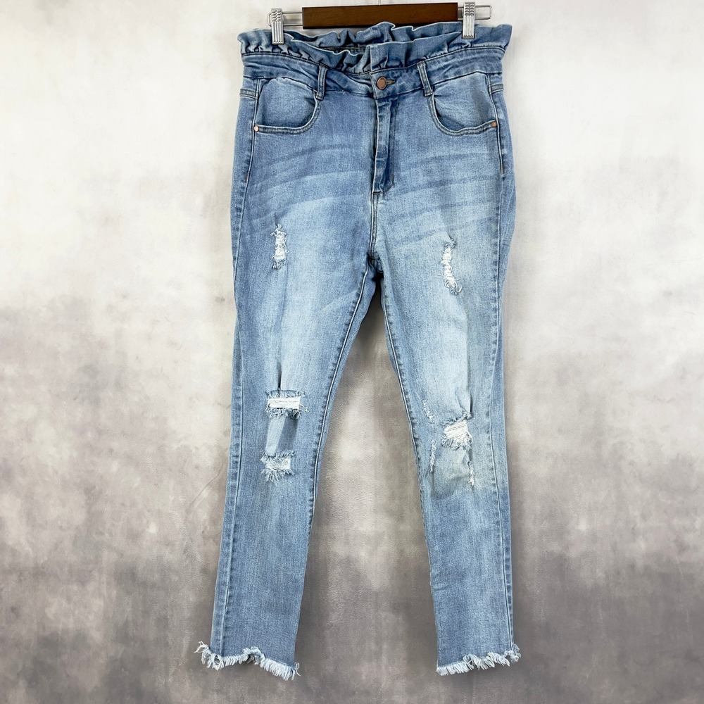 C'Est Toi Black Label Jeans Womens 32 Light Wash Distressed High Rise Paperbag‎